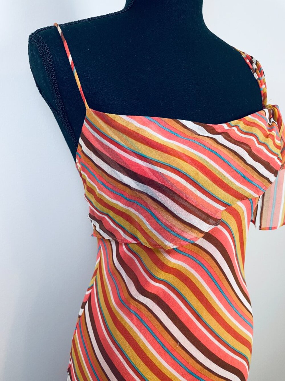 LAUNDRY BY SHELLI SEGAL Vintage 100% silk striped midi dress, Made in USA - Picture 3 of 9